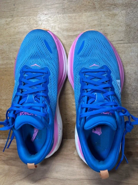 Hoka One One Bondi 8 REFLECTIVE Womens Size 7.5 Running Shoes Sneakers Blue Pink - Picture 8 of 13